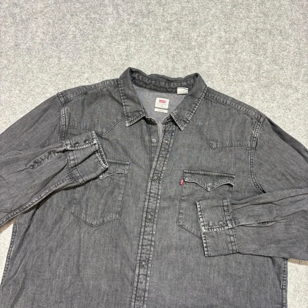 Levis Mens XL Standard Fit Western Denim Shirt Black Pearl Snap Long Sleeve
